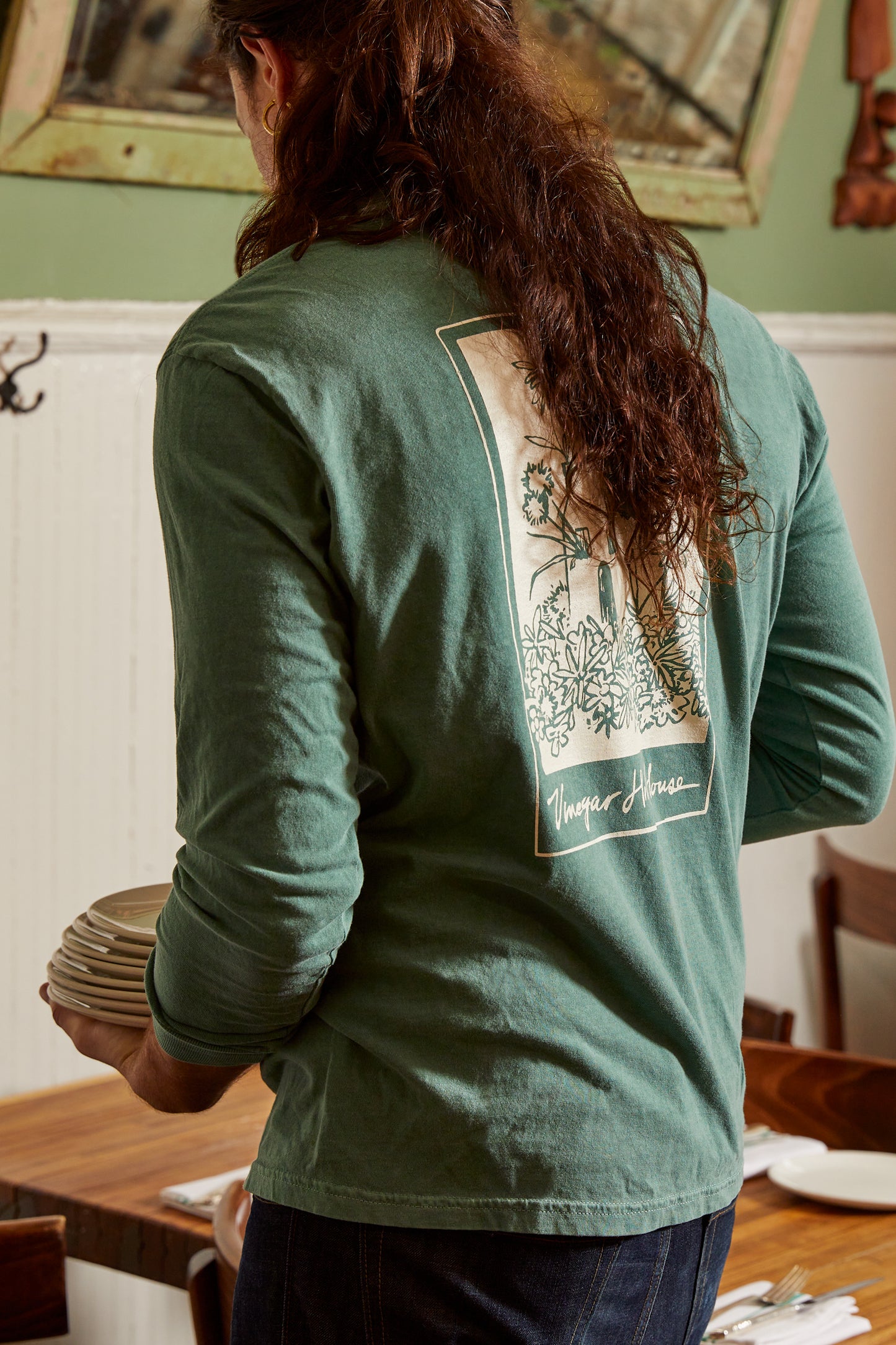 Vinegar Hill House Green Long Sleeve Crew Neck